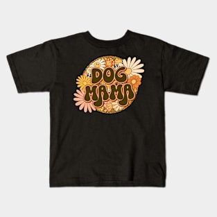 Dog Mama Retro Groovy Floral Leopard Kids T-Shirt